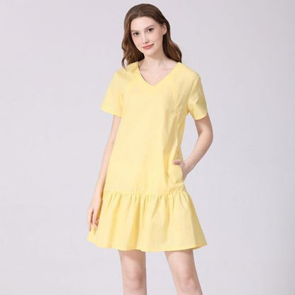 Oluuu. Plus-Size Kleid für Schwangere – Casual, Kurzarm aus Baumwolle und Leinen