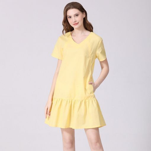 Oluuu. Plus-Size Kleid für Schwangere – Casual, Kurzarm aus Baumwolle und Leinen