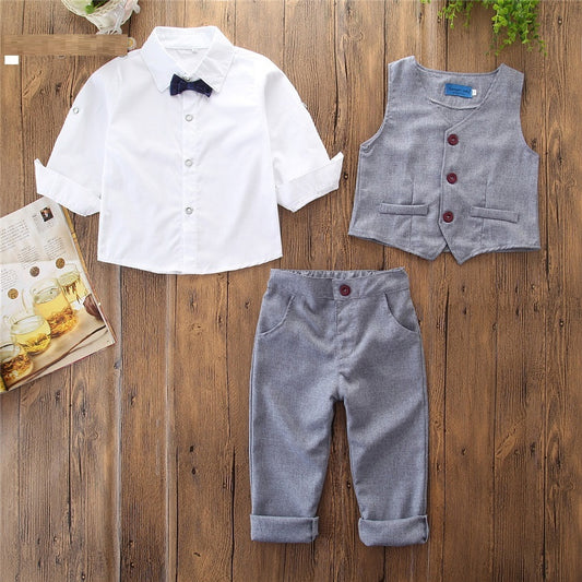 Oluuu. Kinderbekleidung Frühling und Herbst Neu Jungs Gentleman Drei-Teiliges Set Weste, Fliege, Hemd und Hose