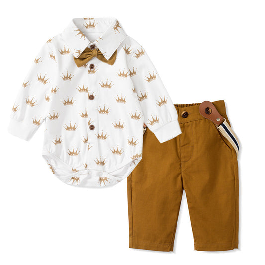 Oluuu. Baby Jungen Gentleman Outfit – Langarm Romper mit Hose und Dreiecksmuster