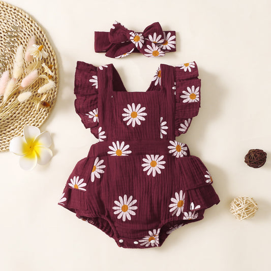 Oluuu. Ärmelloser Baby Mädchen Romper – Blumenmuster, Dreieck-Design