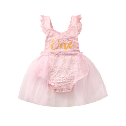 Oluuu. Baby Romper mit Rüschensaum, Spitzen- und Mesh-Verarbeitung, florales Printdesign