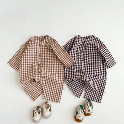 Oluuu. Baby Jumpsuit für Frühling und Herbst – Langarm Romper für Jungen und Mädchen mit Karokardigan