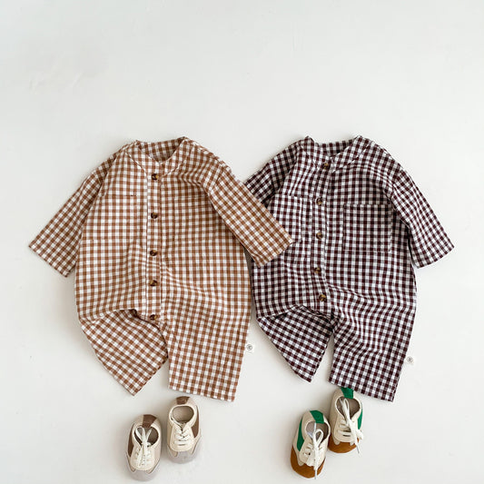 Oluuu. Baby Jumpsuit für Frühling und Herbst – Langarm Romper für Jungen und Mädchen mit Karokardigan