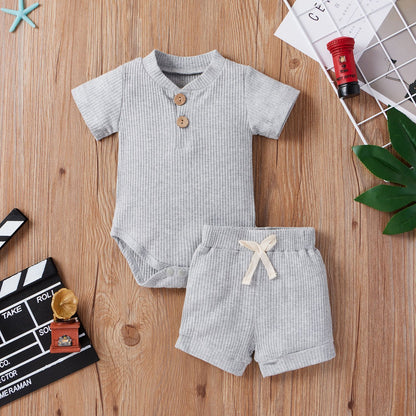 Oluuu. Kinderbekleidung Baby Bodysuit, Lässiges Kurzarm-Oberteil mit verstellbarem Design und Shorts-Set