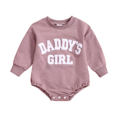 Oluuu. Jungen und Mädchen Langarm-Jumpsuit mit Rundhalsausschnitt, Buchstaben-Print und Blumen-Dreieck