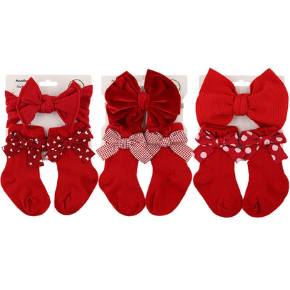Oluuu. Baby Haarband und Socken Set – Weihnachts-Socken mit großem Schleifen-Design für Kinder