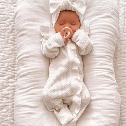 Oluuu. Mädchen Baby Strampler Langarm Gestrickter Stretch Waffelstrick Overall
