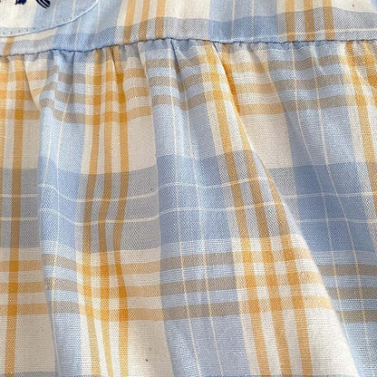 Oluuu. Baby Kurzarm Zwei-Teiler Romper – Dünnes Bärenkaromuster, Kletterbekleidung