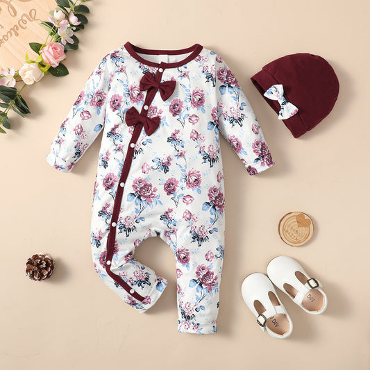 Oluuu. Baby Bestickter Jumpsuit für Herbst und Winter, Prinzessin Ausgehkleidung, Einteiler für Kleinkinder mit floralen Mustern